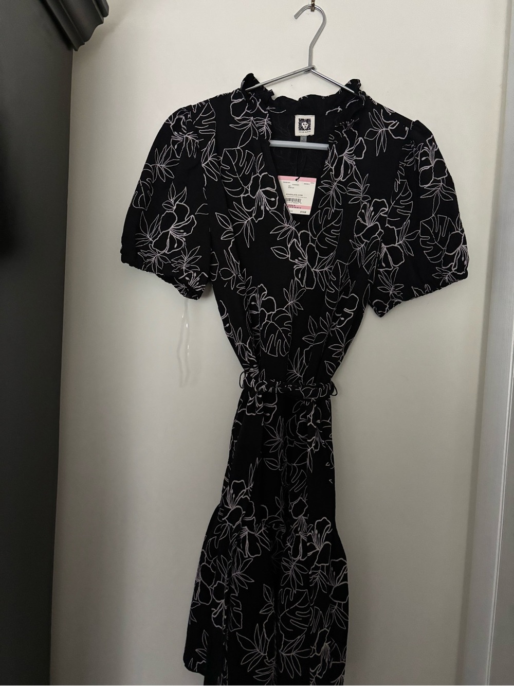 Anne Klein Black Dress with White Floral Outline
